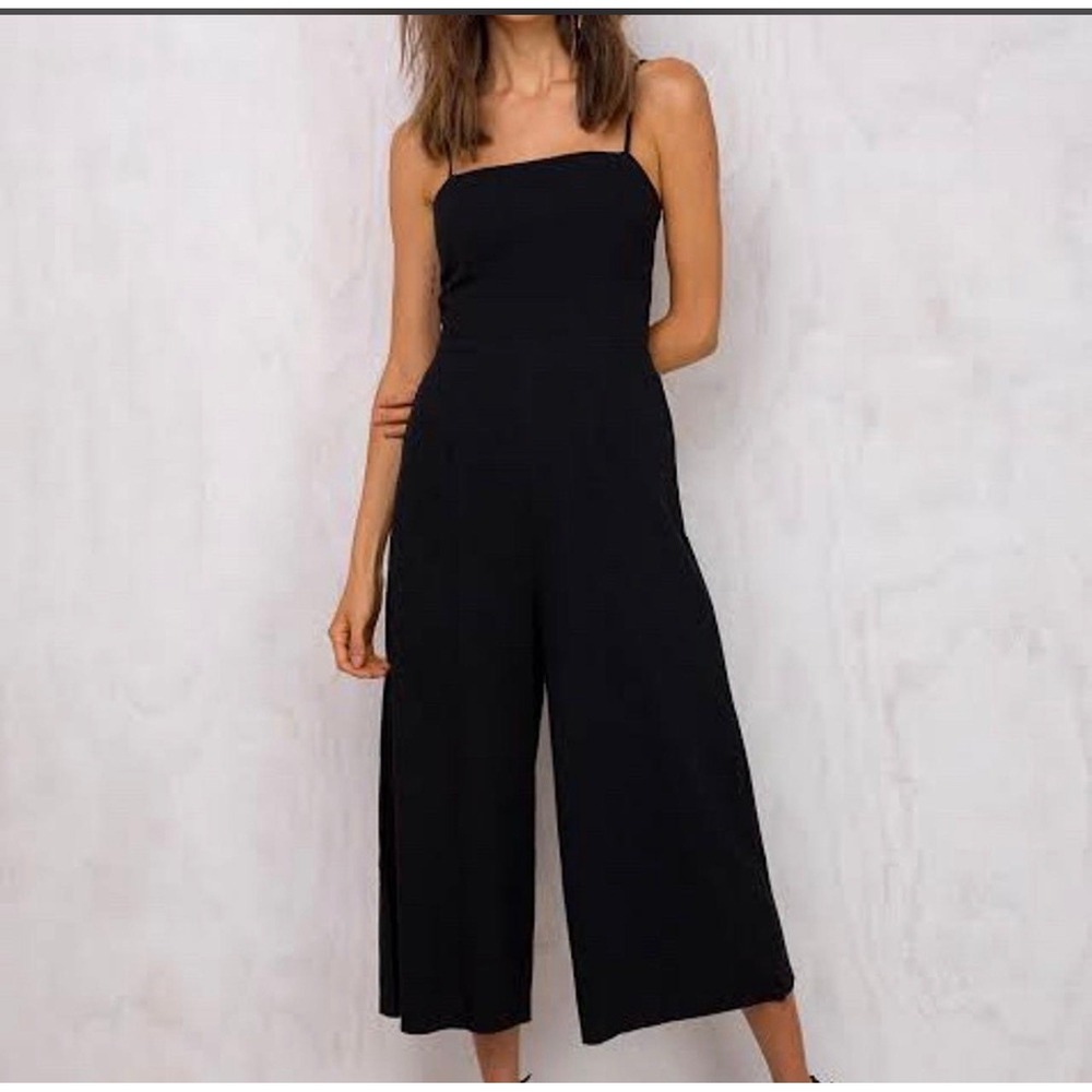 Princess Polly Black Tie Back Wide Leg Culotte Jumpsuit Size 4 US 8 UK